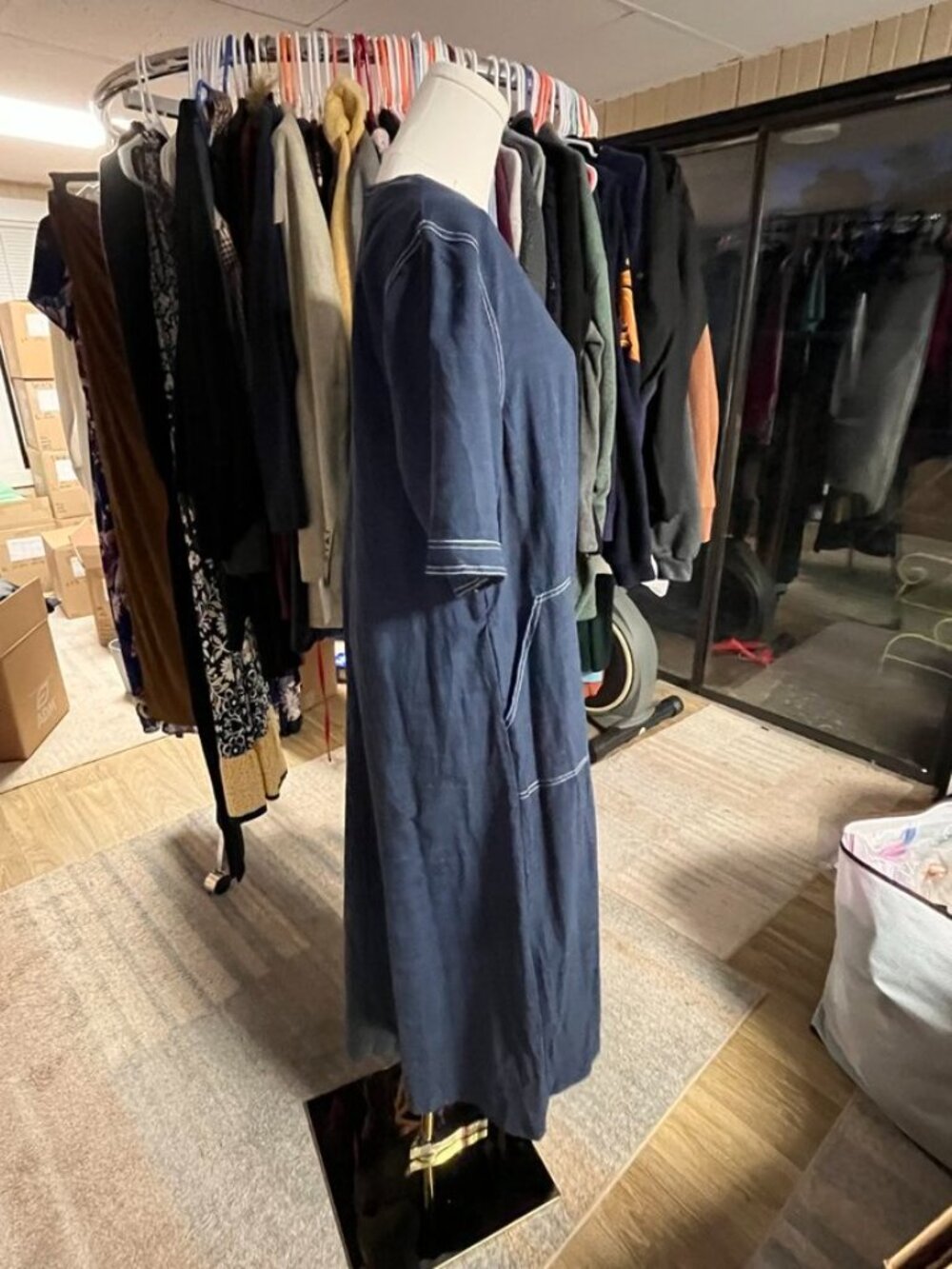 Petal & Pup Kade Midi Dress Blue Cotton Tie Waist Pockets US M - Picture 8 of 11